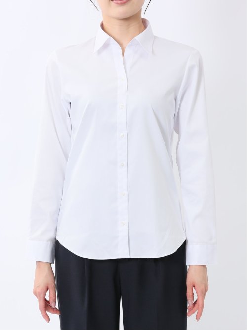 嬉しい機能 スキッパー長袖シャツ 白