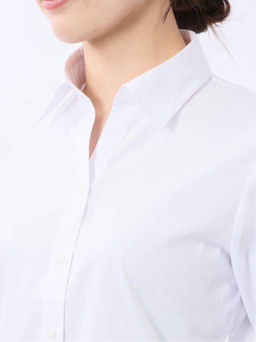 嬉しい機能 スキッパー長袖シャツ 白