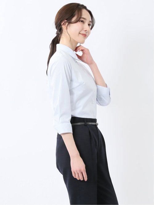 嬉しい機能 レギュラーカラー 7分袖シャツ(S 73サックス