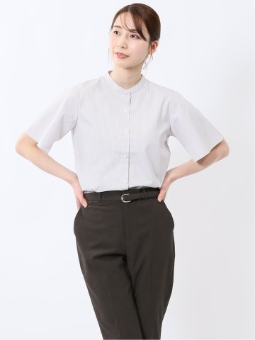 嬉しい機能 スタンドカラー 半袖シャツ
