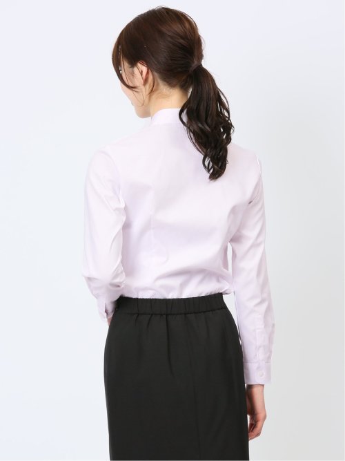 透け防止 形態安定 リボン脱着 長袖シャツ