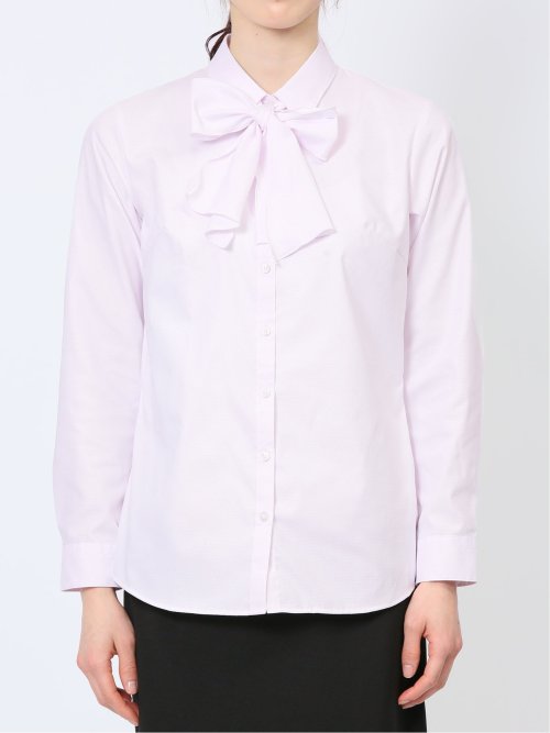 透け防止 形態安定 リボン脱着 長袖シャツ