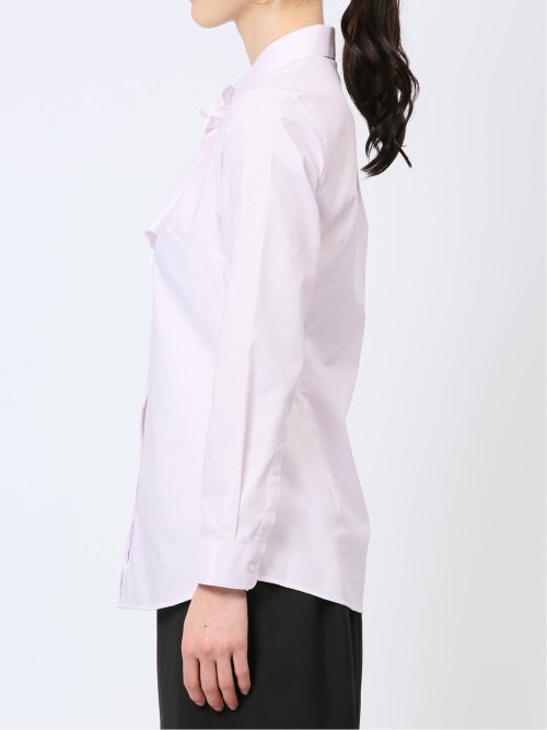 透け防止 形態安定 リボン脱着 長袖シャツ