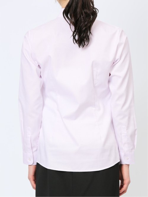 透け防止 形態安定 リボン脱着 長袖シャツ