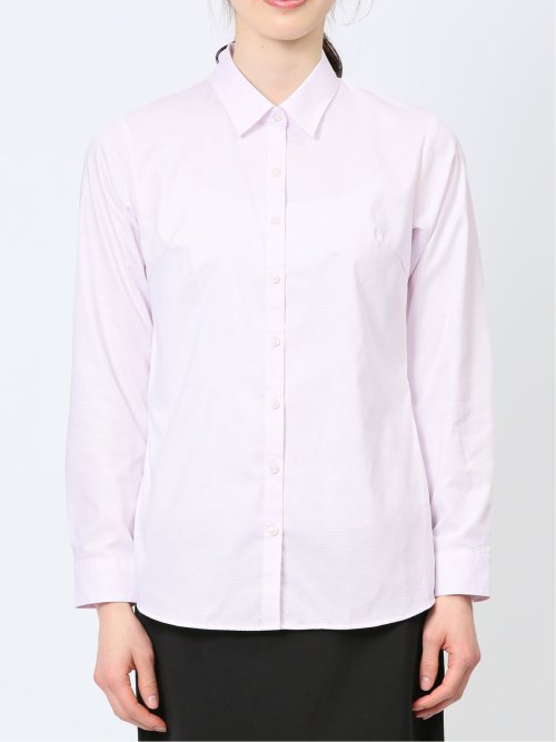透け防止 形態安定 リボン脱着 長袖シャツ