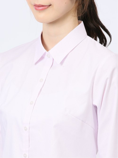 透け防止 形態安定 リボン脱着 長袖シャツ