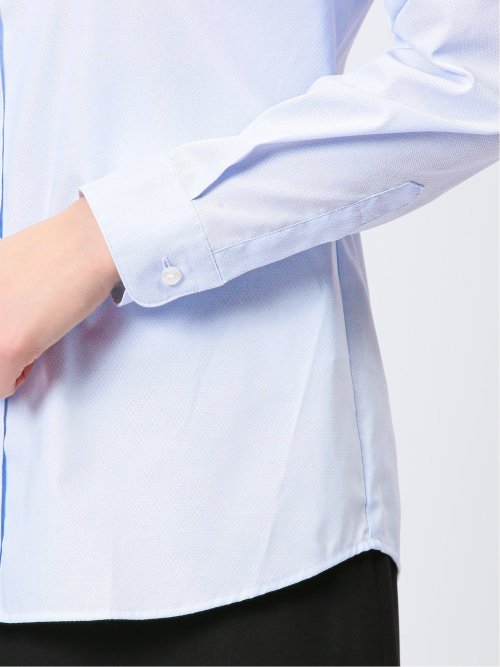 透け防止 形態安定 リボン脱着 長袖シャツ