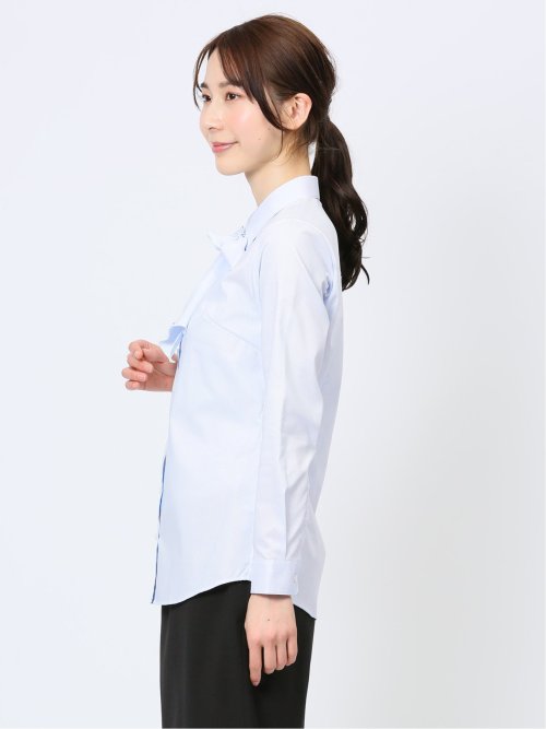 透け防止 形態安定 リボン脱着 長袖シャツ