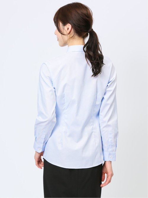 透け防止 形態安定 リボン脱着 長袖シャツ