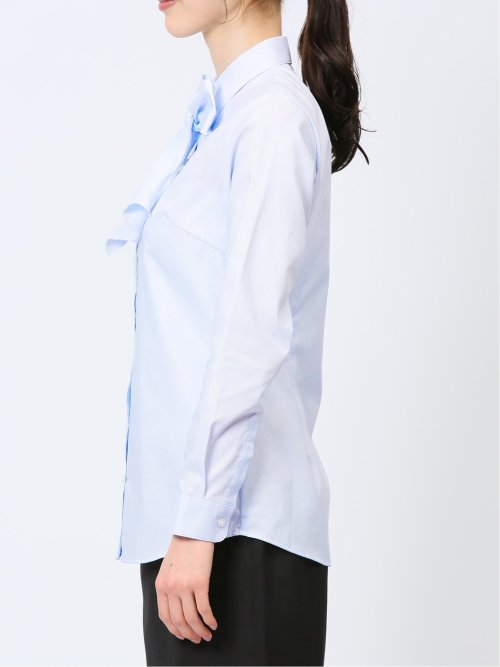 透け防止 形態安定 リボン脱着 長袖シャツ