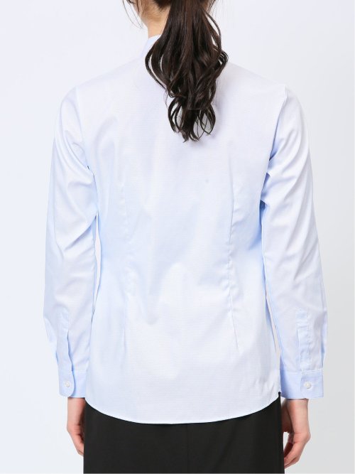 透け防止 形態安定 リボン脱着 長袖シャツ