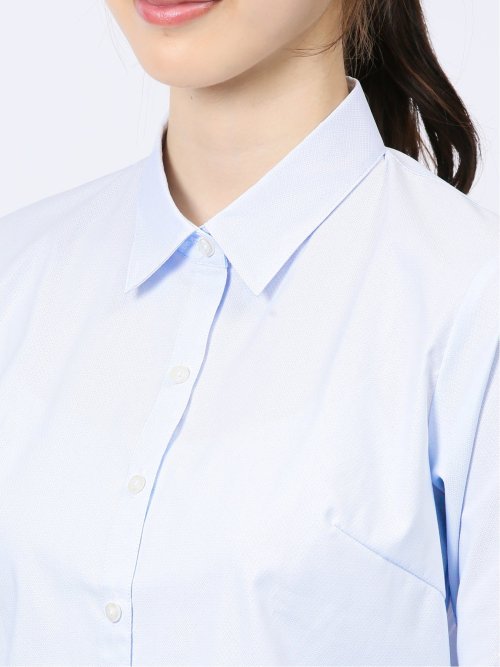 透け防止 形態安定 リボン脱着 長袖シャツ