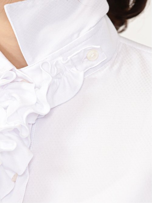 形態安定 ストレッチ フリル脱着 長袖シャツ