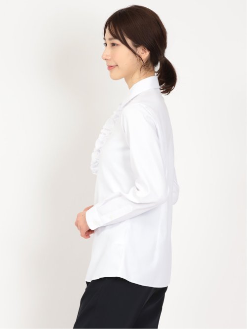 形態安定 ストレッチ フリル脱着 長袖シャツ