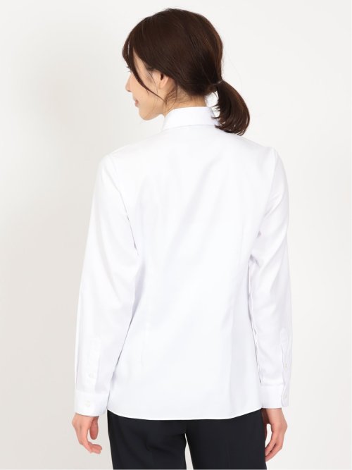 形態安定 ストレッチ フリル脱着 長袖シャツ
