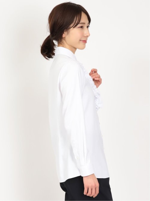 形態安定 ストレッチ フリル脱着 長袖シャツ