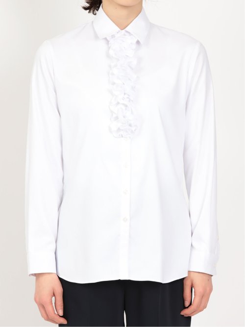 形態安定 ストレッチ フリル脱着 長袖シャツ