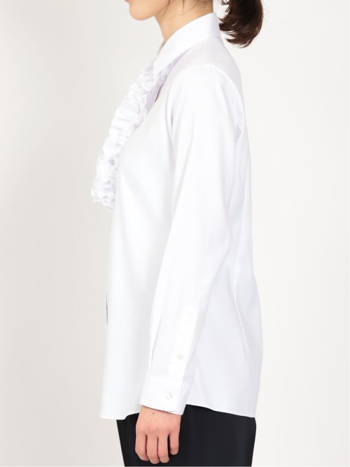 形態安定 ストレッチ フリル脱着 長袖シャツ