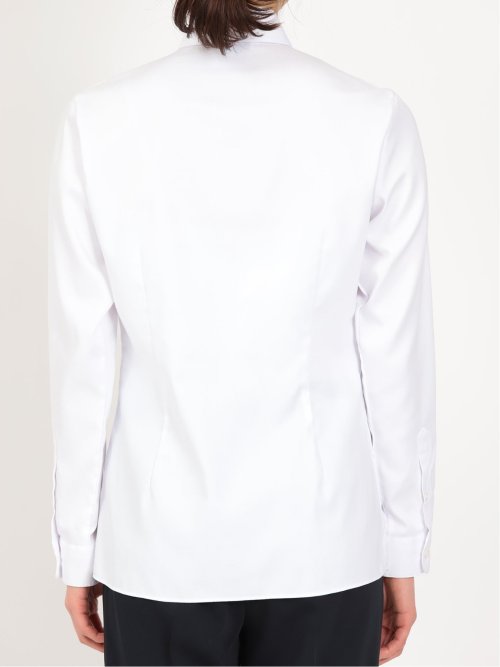 形態安定 ストレッチ フリル脱着 長袖シャツ