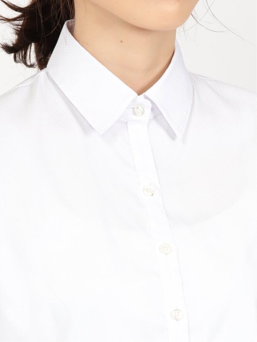 形態安定 ストレッチ フリル脱着 長袖シャツ