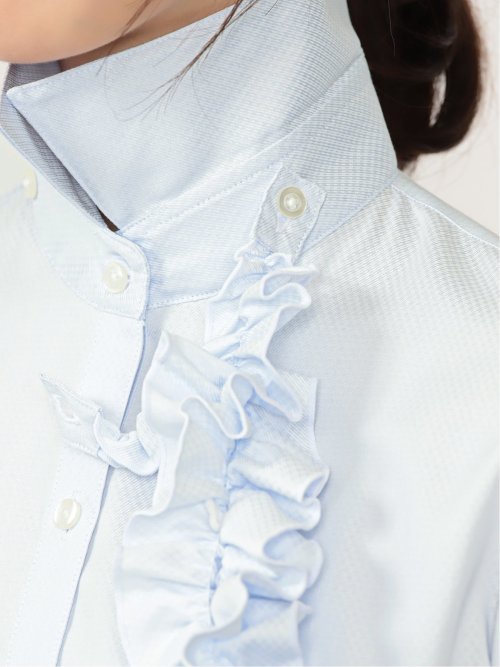 形態安定 ストレッチ フリル脱着 長袖シャツ