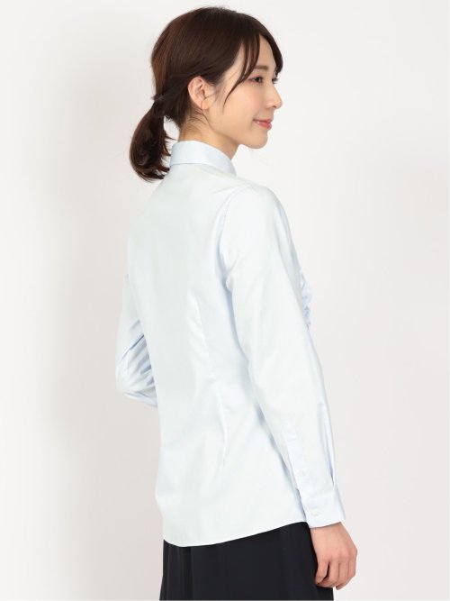 形態安定 ストレッチ フリル脱着 長袖シャツ