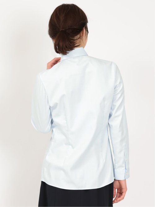 形態安定 ストレッチ フリル脱着 長袖シャツ