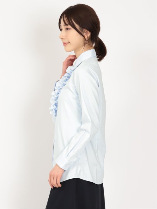 形態安定 ストレッチ フリル脱着 長袖シャツ