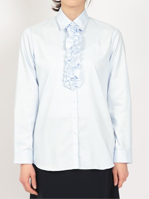 形態安定 ストレッチ フリル脱着 長袖シャツ