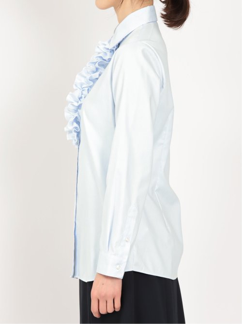 形態安定 ストレッチ フリル脱着 長袖シャツ