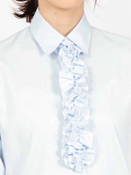 形態安定 ストレッチ フリル脱着 長袖シャツ