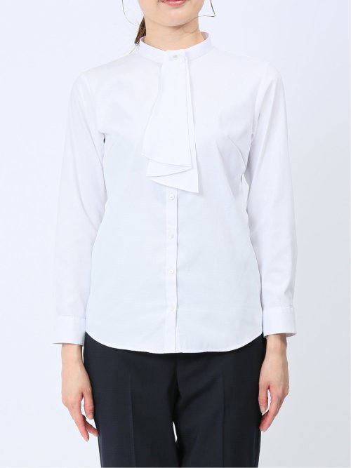 透け防止 形態安定 ボウタイ脱着 長袖シャツ