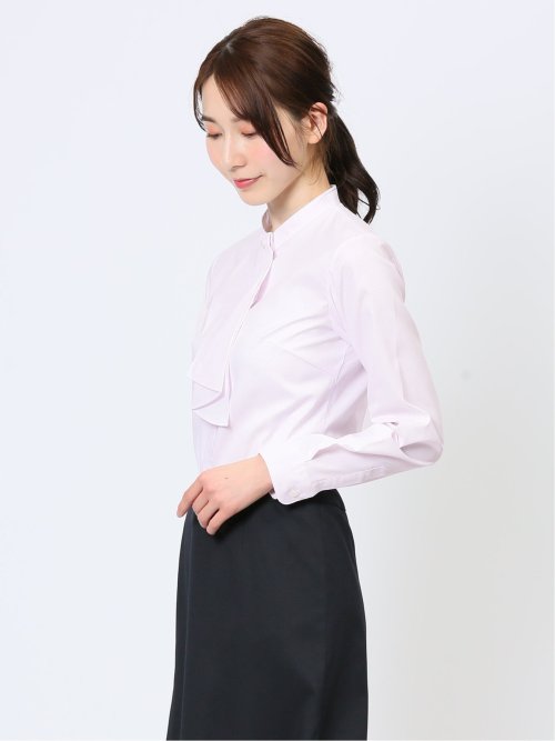 透け防止 形態安定 ボウタイ脱着 長袖シャツ