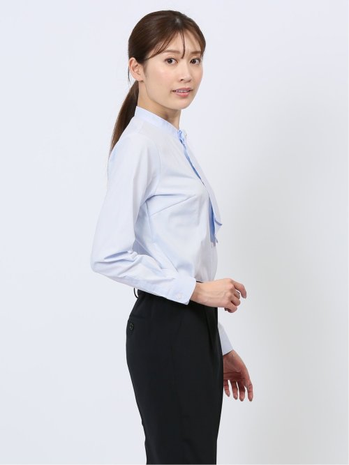 透け防止 形態安定 ボウタイ脱着 長袖シャツ