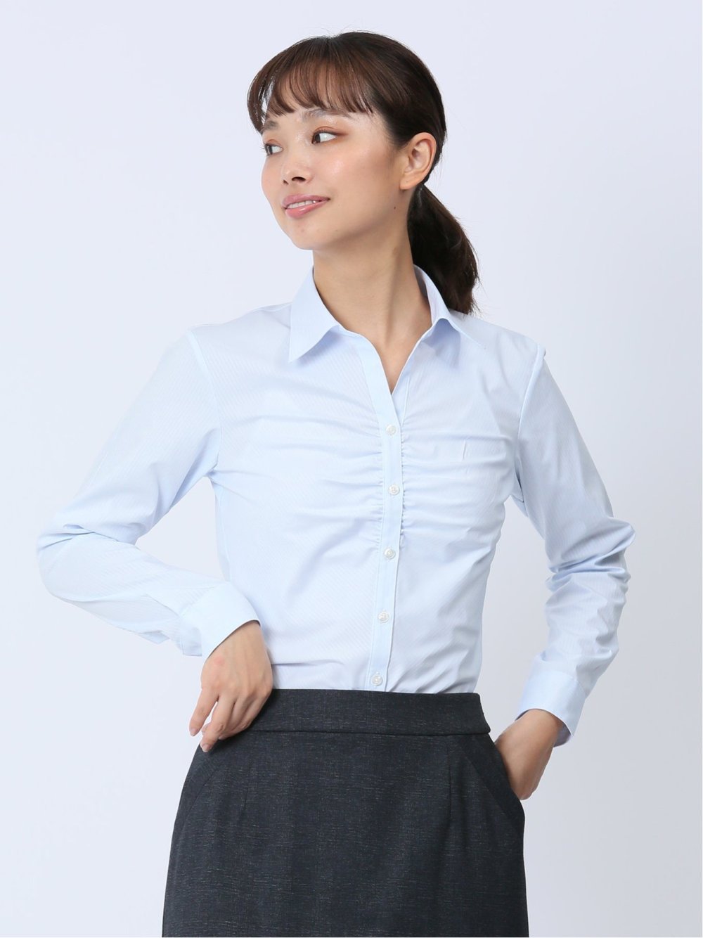 【WEB限定】形態安定ストレッチ ギャザースキッパー長袖シャツ