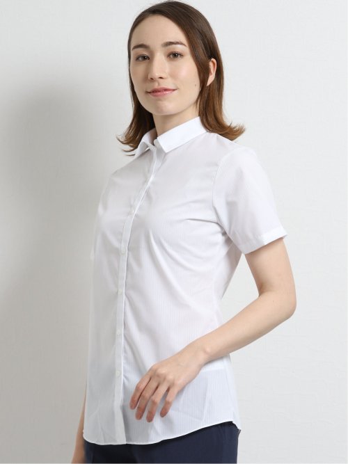 イージーケア シャドーストライプ柄 レギュラーカラー半袖シャツ(S 01