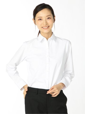 【透け防止】【白無地】形態安定 レギュラーカラー長袖シャツ