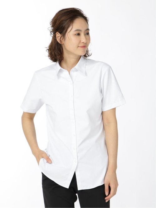 【透け防止】【白無地】形態安定 レギュラーカラー半袖シャツ