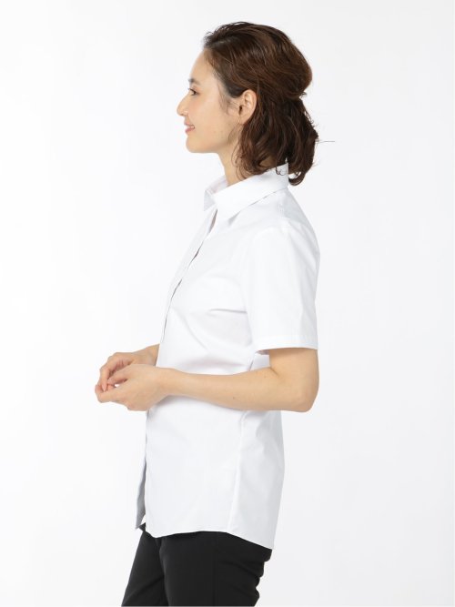 【透け防止】【白無地】形態安定 レギュラーカラー半袖シャツ