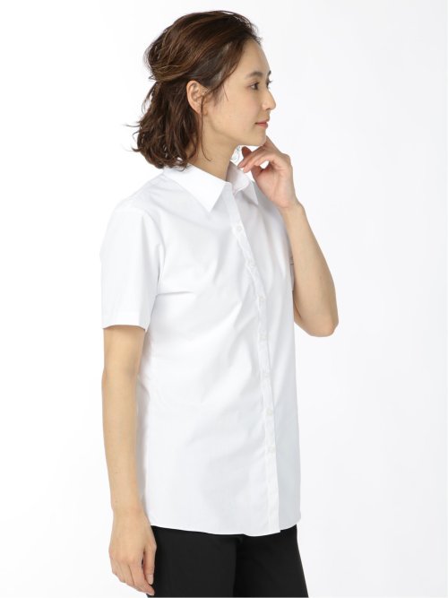 【透け防止】【白無地】形態安定 レギュラーカラー半袖シャツ