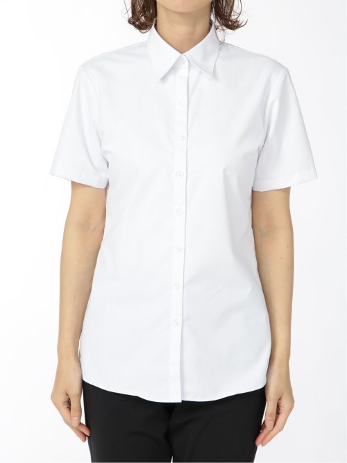 【透け防止】【白無地】形態安定 レギュラーカラー半袖シャツ