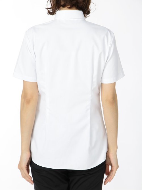 【透け防止】【白無地】形態安定 レギュラーカラー半袖シャツ