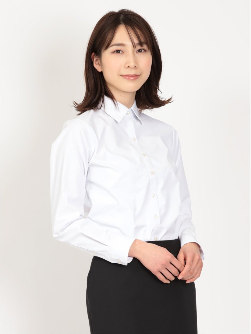 透け防止 形態安定 レギュラーカラー 長袖 シャツ(ワイシャツ) 白 S 