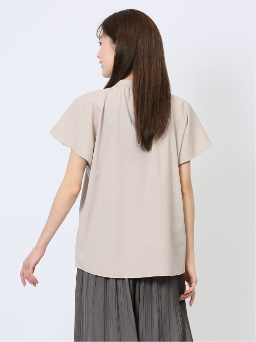 バンブーレーヨン バンドカラー半袖ブラウス