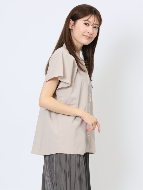 バンブーレーヨン バンドカラー半袖ブラウス