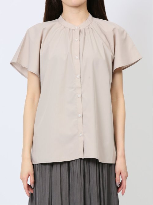 バンブーレーヨン バンドカラー半袖ブラウス