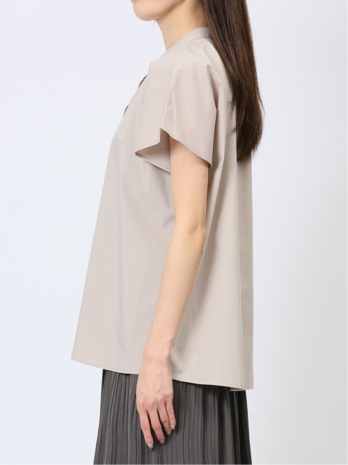 バンブーレーヨン バンドカラー半袖ブラウス