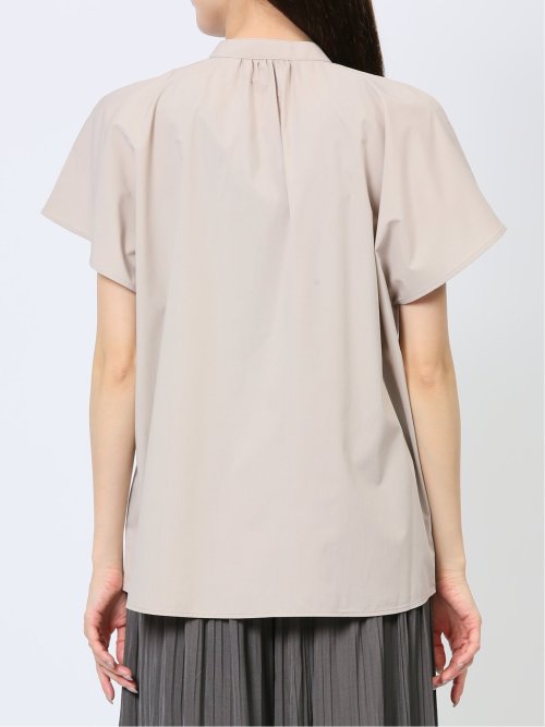 バンブーレーヨン バンドカラー半袖ブラウス