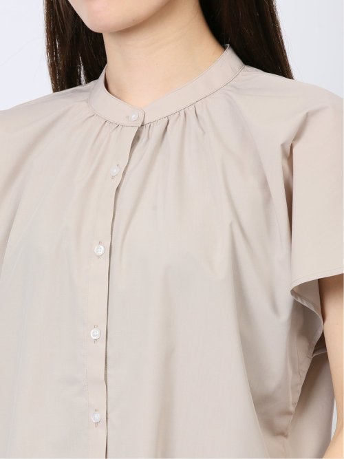 バンブーレーヨン バンドカラー半袖ブラウス