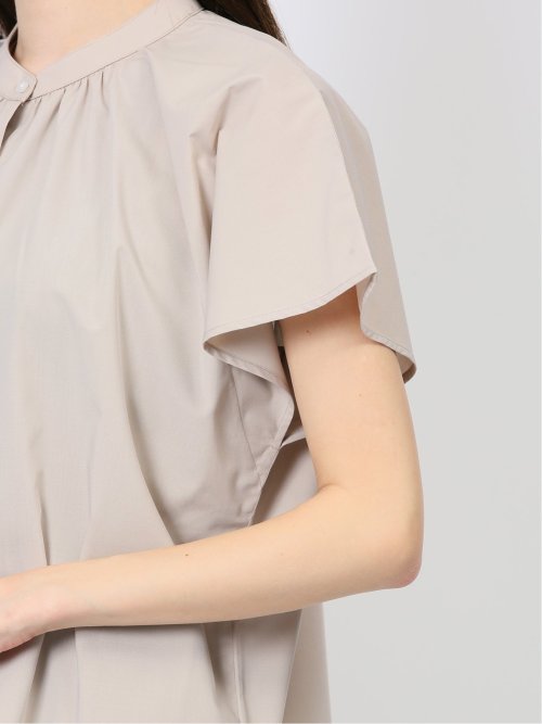 バンブーレーヨン バンドカラー半袖ブラウス